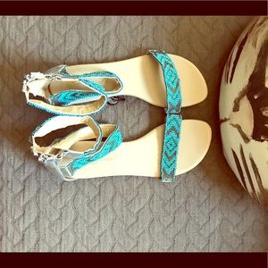 Matt Bernson Blue and Silver Beaded Sandals